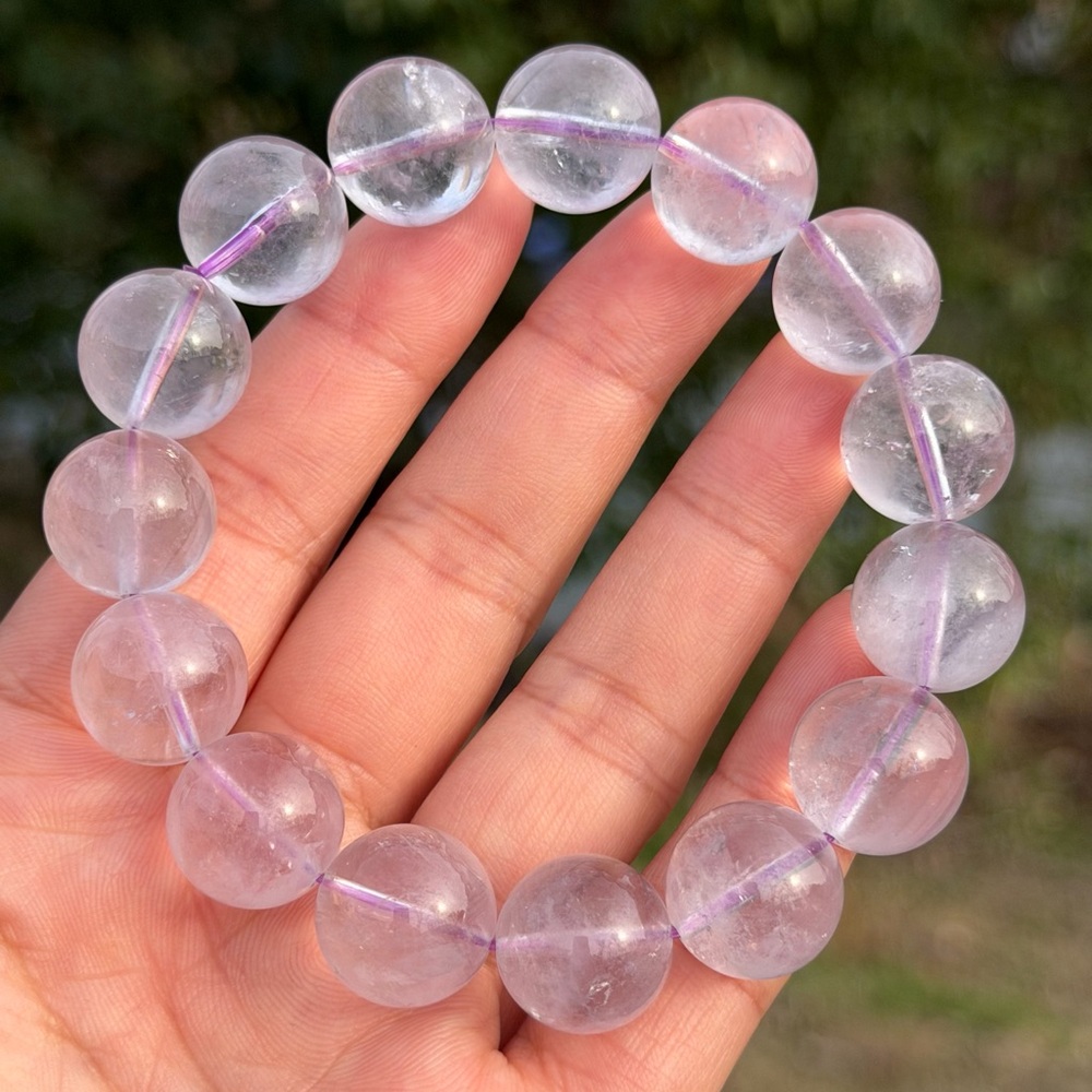 15mm chunky‎ stretchable clear amethyst bracelet 1114